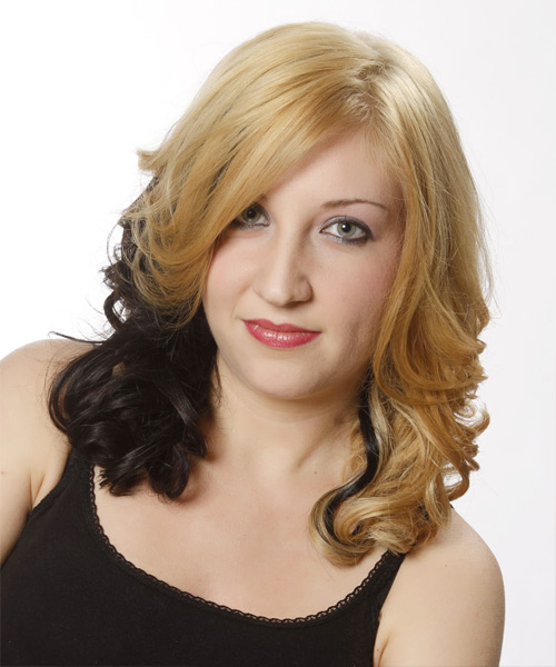 Medium Two-Tone Golden Blonde And Dark Brunette Waves