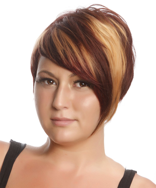 Short Asymmetrical Burgundy Red Highlighted Haircut
