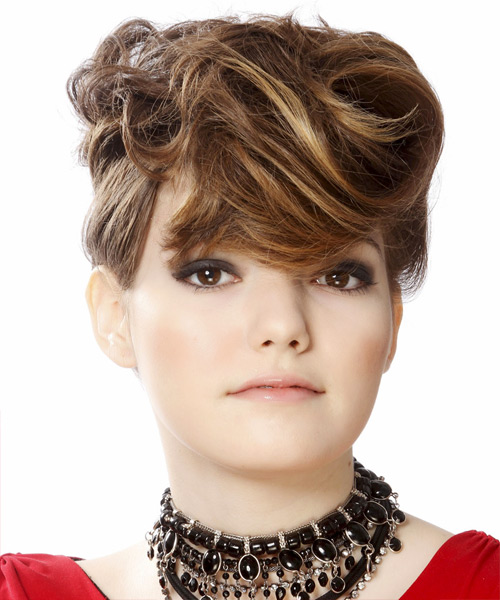 Medium Straight    Brunette  Updo Hairstyle   with Light Blonde Highlights