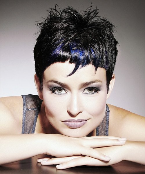 Short Asymmetrical Black Ash Haircut With Razor Cut Bangs