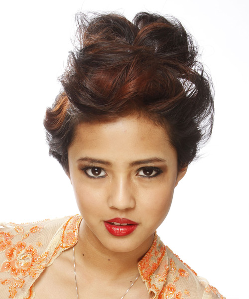 Long Black Updo With Red Highlights