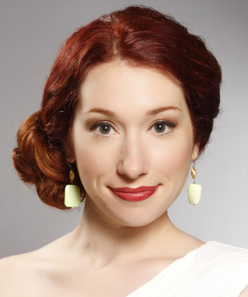 Dark Bright Red Updo Hairstyle With Hair To The Side