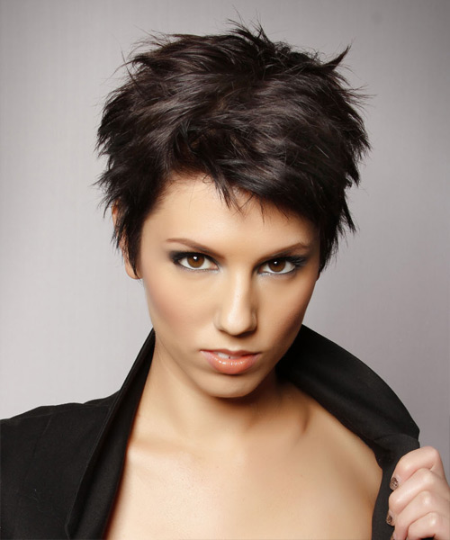 Messy Dark Mocha Brunette Textured Pixie Haircut