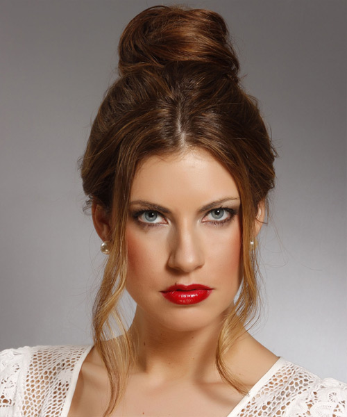 Long Straight   Dark Brunette  Updo Hairstyle   with  Brunette Highlights