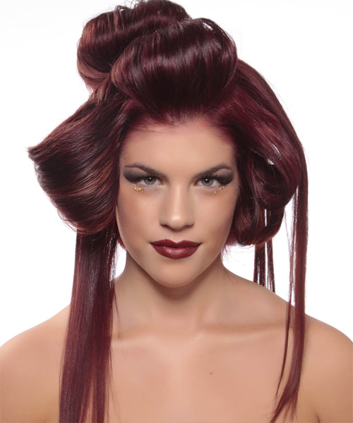 Long Burgundy Red Emo Updo