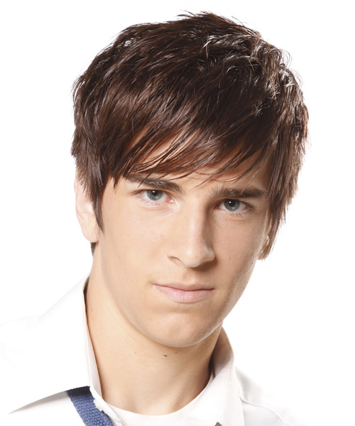 Short Straight   Light Chocolate Brunette   Hairstyle with Razor Cut Bangs for Men