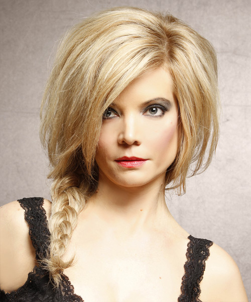 Voluminous Golden Blonde Braided Hairstyle With Light Blonde Highlights
