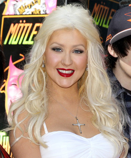 Christina Aguilera Long Icy Cool Blonde Half Up Hairstyle