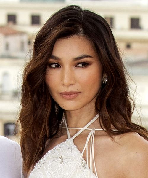 Gemma Chan Long Wavy   Dark Copper Brunette   Hairstyle