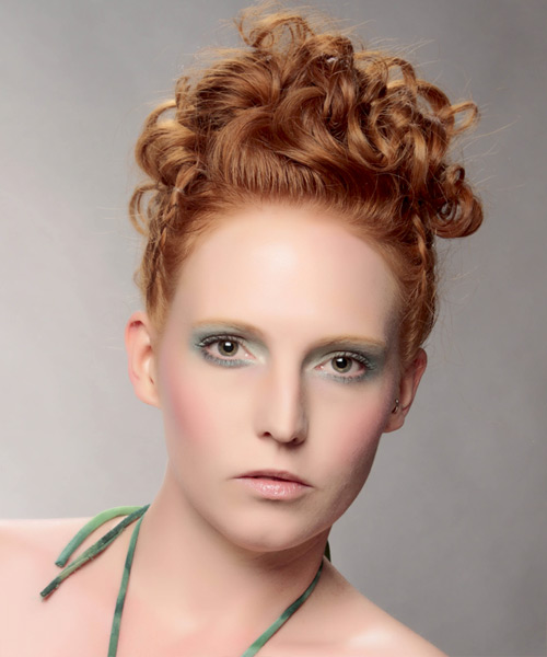 Light Ginger Red Braided Updo With Curls