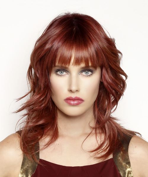 Long Red Rocker Shag Hairstyle