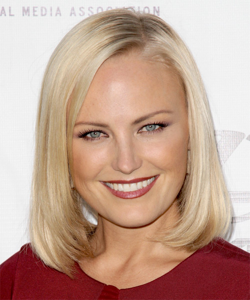 Malin Akerman Medium Straight Icy White Blonde Layered Bob Hairstyle