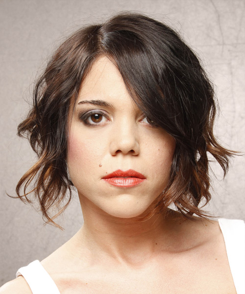 Wavy Mid-Length Side Parted Hairstyle