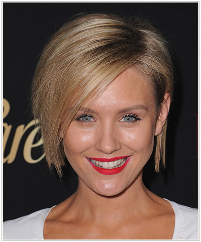 Nicky Whelan Medium Straight Blonde Bob Hairstyle