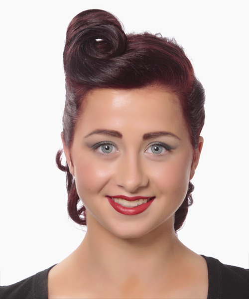 Medium-Length Dark Burgundy Red Updo With Curls