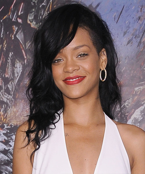 Rihanna Long Black Waves With Shaved Sides