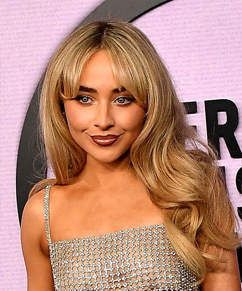 Sabrina Carpenter Long Voluminous Hairstyle With Curtain Bangs
