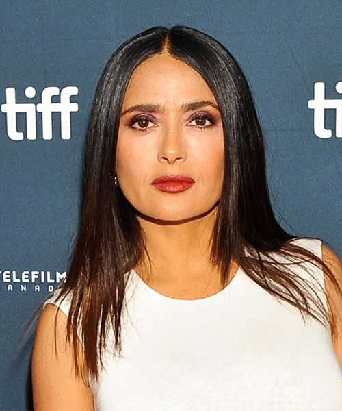 Salma Hayek Long Sleek Black Hairstyle