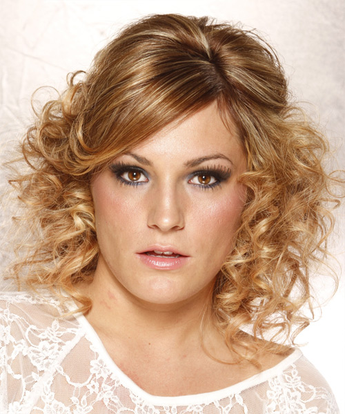 Half Up Half Down Shoulder-Length Curls With Side Swept Bangs